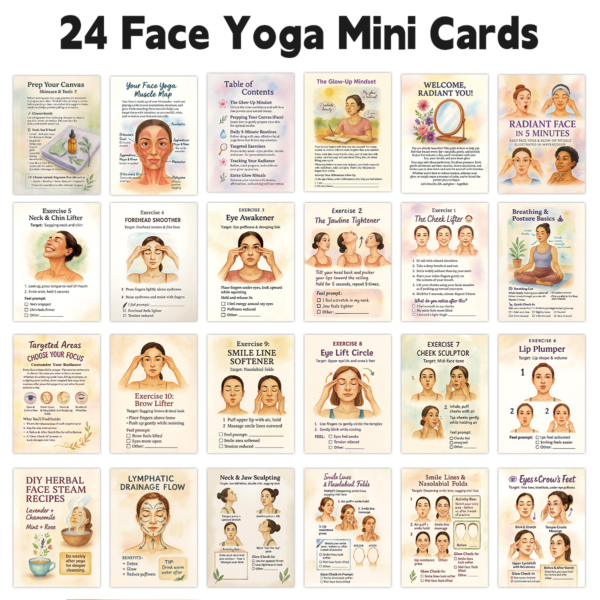 24pcs Radiant Face Yoga Cards, - Health Wellness Center recensione e prezzo